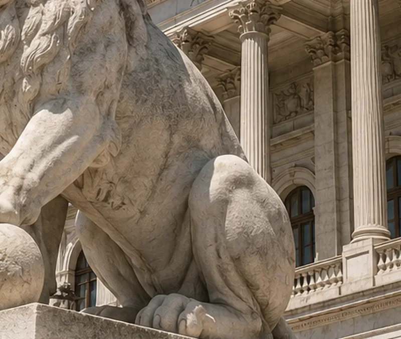 “Lei do Lobby” - Regime de transparência na representação de interesses 8 Lei do Lobby em contexto institucional, com escultura em pedra e edifício público